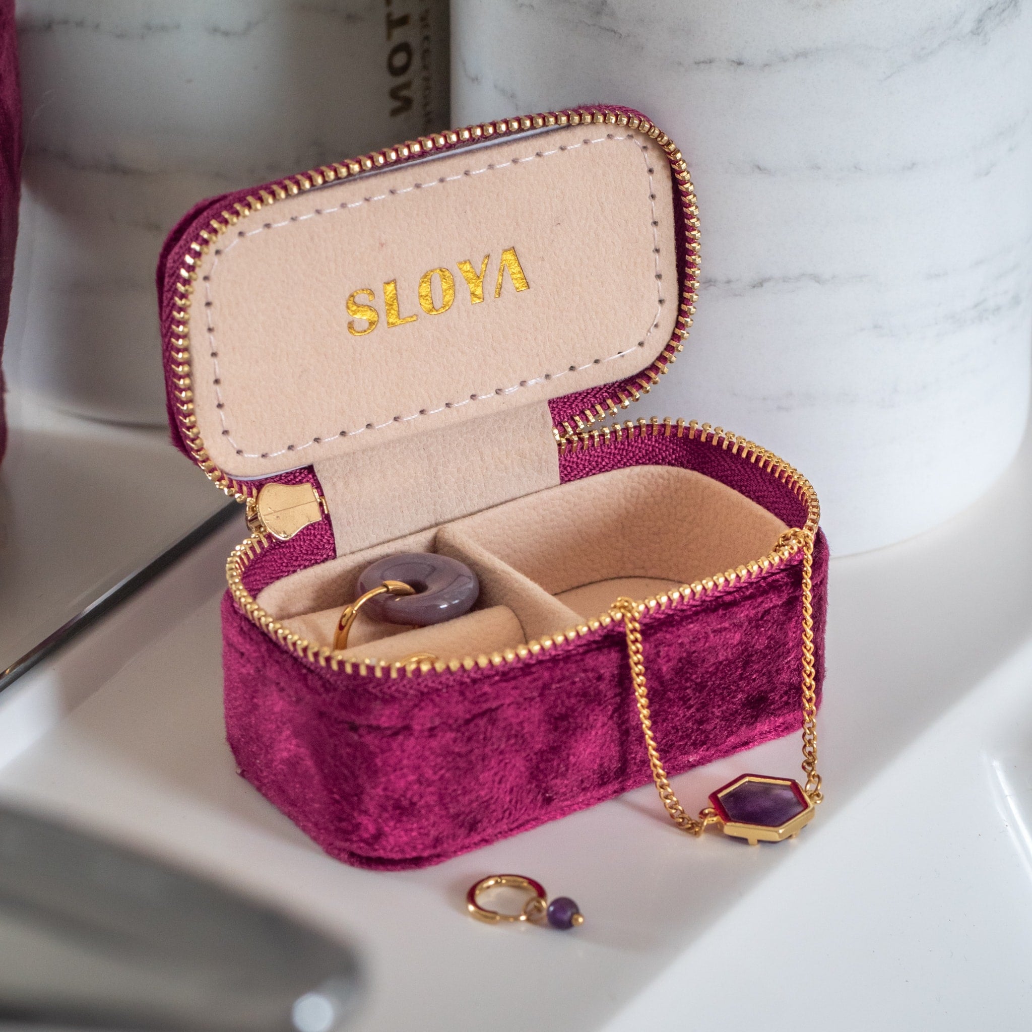 Mini boîte à bijoux velours rouge grenat - SLOYA